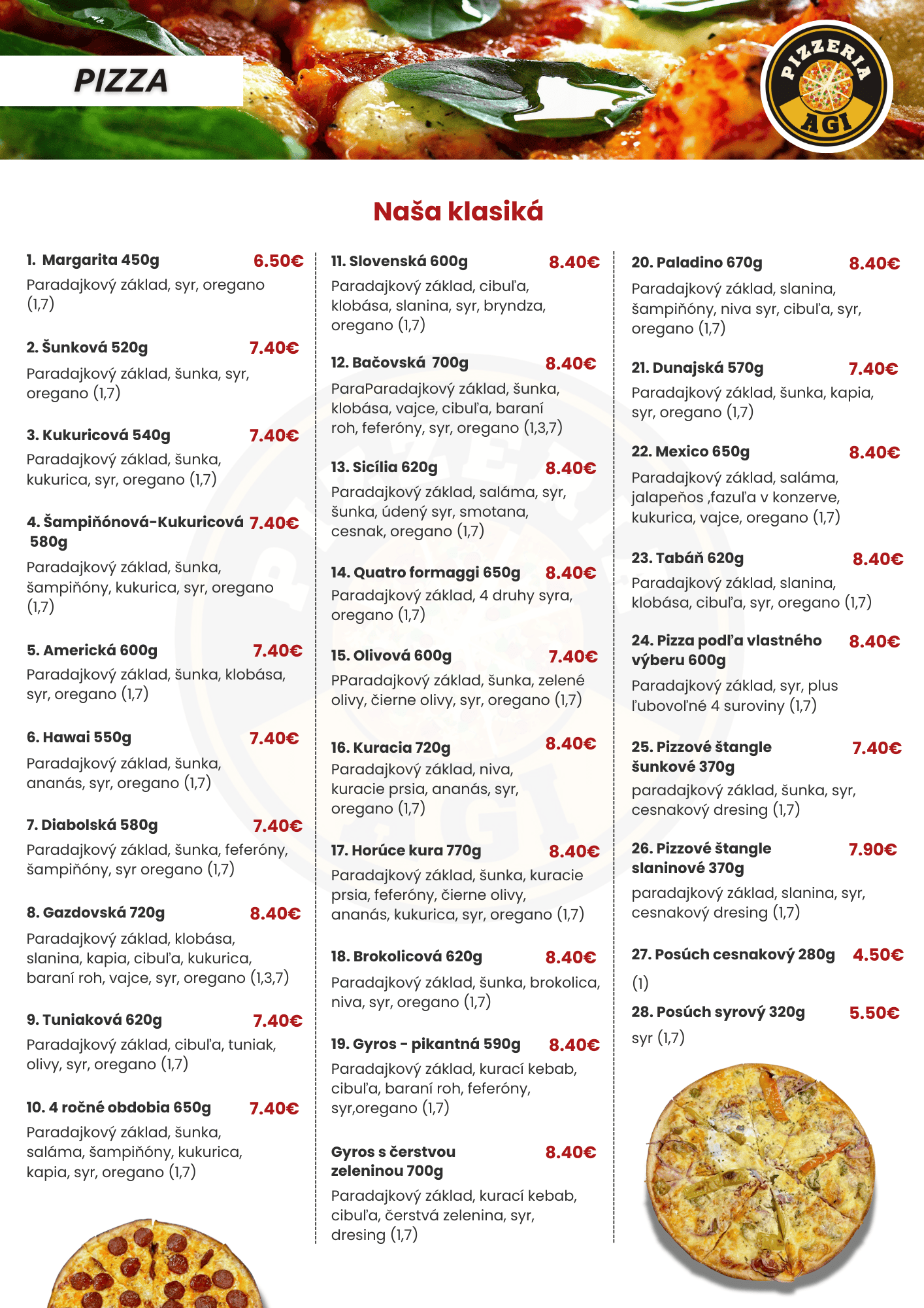 pizzeria agi jedalny listok - pizza