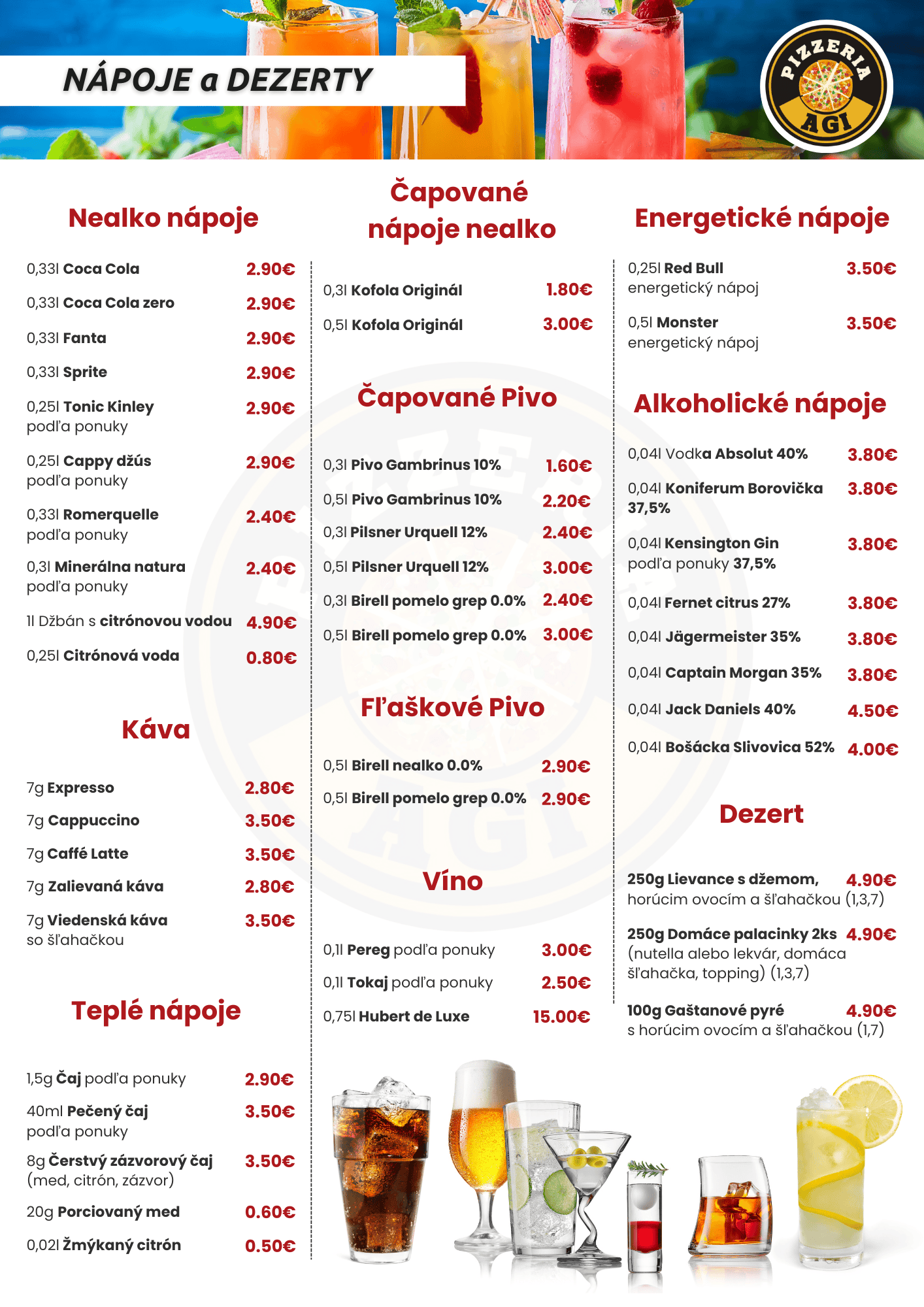 pizzeria agi jedlany listok - napoje